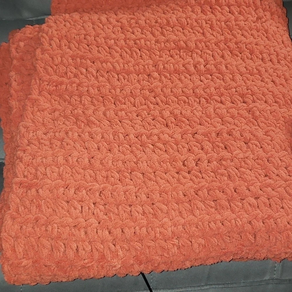 NEW- Handmade Chunky Fall Blanket- Burnt Orange - Picture 4 of 6